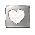 Polka Dots - Misty Rose Pink on White Mega Link Heart Italian Charm (18mm)