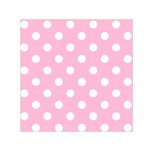 Polka Dots - White on Cotton Candy Pink Small Satin Scarf  (Square)