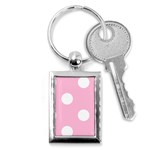 Polka Dots - White on Cotton Candy Pink Key Chain (Rectangle)