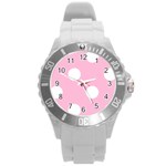 Polka Dots - White on Cotton Candy Pink Round Plastic Sport Watch (L)