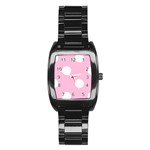 Polka Dots - White on Cotton Candy Pink Stainless Steel Barrel Watch