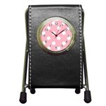 Polka Dots - White on Cherry Blossom Pink Pen Holder Desk Clock