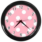 Polka Dots - White on Cherry Blossom Pink Wall Clock (Black)