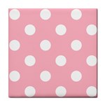 Polka Dots - White on Cherry Blossom Pink Tile Coaster