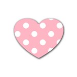 Polka Dots - White on Cherry Blossom Pink Rubber Coaster (Heart)