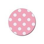 Polka Dots - White on Cherry Blossom Pink Rubber Round Coaster (4 pack)