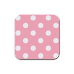 Polka Dots - White on Cherry Blossom Pink Rubber Square Coaster (4 pack)