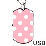 Polka Dots - White on Cherry Blossom Pink Dog Tag USB Flash (One Side)