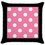 Polka Dots - White on Flamingo Pink Throw Pillow Case (Black)