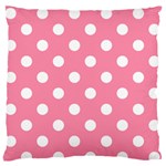 Polka Dots - White on Flamingo Pink Large Flano Cushion Case (One Side)