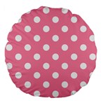 Polka Dots - White on Flamingo Pink Large 18  Premium Flano Round Cushion