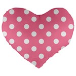 Polka Dots - White on Flamingo Pink Large 19  Premium Heart Shape Cushion