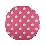 Polka Dots - White on Flamingo Pink Standard 15  Premium Round Cushion