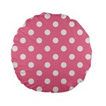 Polka Dots - White on Flamingo Pink Standard 15  Premium Flano Round Cushion