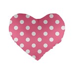 Polka Dots - White on Flamingo Pink Standard 16  Premium Heart Shape Cushion