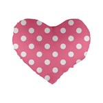 Polka Dots - White on Flamingo Pink Standard 16  Premium Flano Heart Shape Cushion