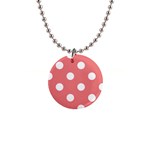 Polka Dots - White on Coral Pink 1  Button Necklace