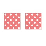 Polka Dots - White on Coral Pink Cufflinks (Square)