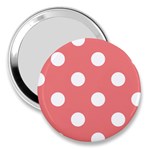 Polka Dots - White on Coral Pink 3  Handbag Mirror