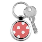 Polka Dots - White on Coral Pink Key Chain (Round)