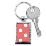 Polka Dots - White on Coral Pink Key Chain (Rectangle)