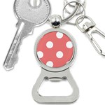 Polka Dots - White on Coral Pink Bottle Opener Key Chain