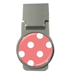 Polka Dots - White on Coral Pink Money Clip (Round)