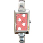 Polka Dots - White on Coral Pink Rectangle Italian Charm Watch