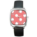 Polka Dots - White on Coral Pink Square Metal Watch