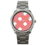 Polka Dots - White on Coral Pink Sport Metal Watch