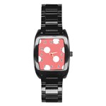 Polka Dots - White on Coral Pink Stainless Steel Barrel Watch