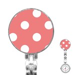 Polka Dots - White on Coral Pink Stainless Steel Nurses Watch