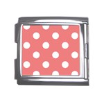 Polka Dots - White on Coral Pink Mega Link Italian Charm (18mm)