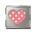 Polka Dots - White on Coral Pink Mega Link Heart Italian Charm (18mm)