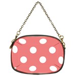 Polka Dots - White on Coral Pink Chain Purse (One Side)