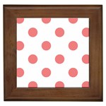 Polka Dots - Coral Pink on White Framed Tile