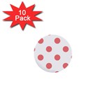 Polka Dots - Coral Pink on White 1  Mini Button (10 pack)