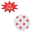 Polka Dots - Coral Pink on White 1  Mini Button (100 pack)