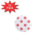 Polka Dots - Coral Pink on White 1  Mini Magnet (10 pack)