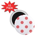 Polka Dots - Coral Pink on White 1.75  Magnet (10 pack)