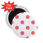 Polka Dots - Coral Pink on White 2.25  Magnet (100 pack)