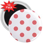 Polka Dots - Coral Pink on White 3  Magnet (10 pack)