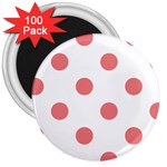 Polka Dots - Coral Pink on White 3  Magnet (100 pack)