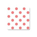 Polka Dots - Coral Pink on White Magnet (Square)