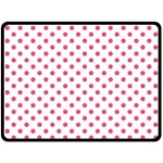 Polka Dots - Dark Pink on White Double Sided Fleece Blanket (Large) (Two Sides)