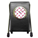 Polka Dots - Dark Pink on White Pen Holder Desk Clock