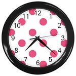 Polka Dots - Dark Pink on White Wall Clock (Black)