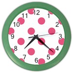 Polka Dots - Dark Pink on White Color Wall Clock