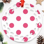 Polka Dots - Dark Pink on White Ornament (Round Filigree)