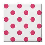 Polka Dots - Dark Pink on White Tile Coaster